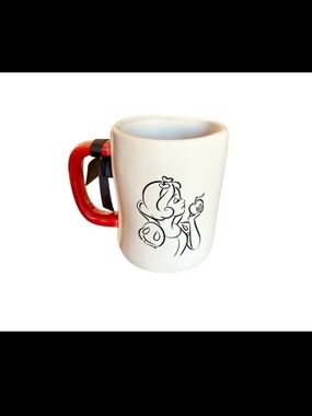Rae Dunn White Ceramic Mug with Red Handle and Black Sketch